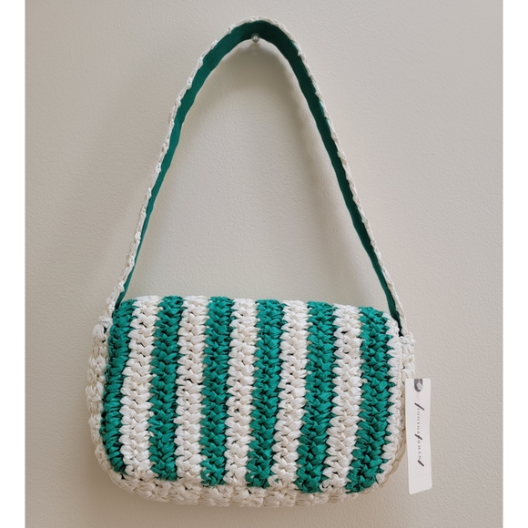 Anthropologie STRIPED RAFFIA SHOULDER BAG IN Green - Picture 3 of 5